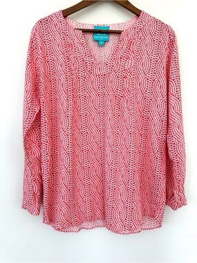 Escapada Patterned V-Neck Women's Tunic Top with Roll Tab Sleeves